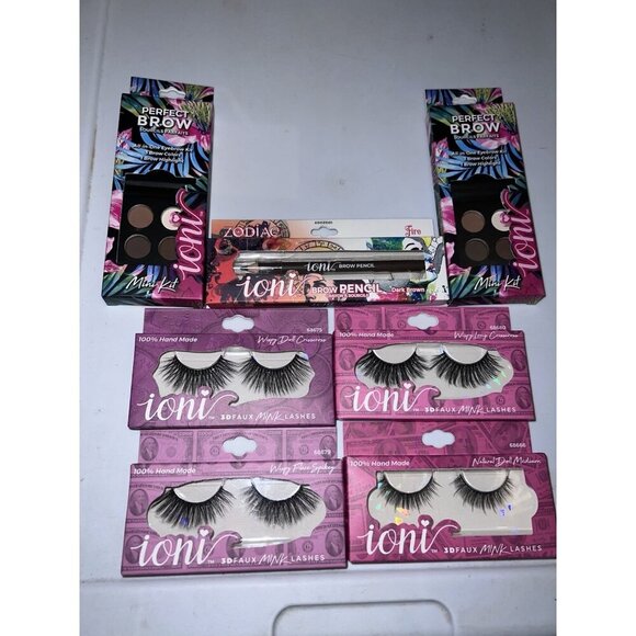 Ioni 3D Faux Mink Eyelashes 100% Handmade Luxury Lashes Eyebrow Mkp Set Bundle - Picture 1 of 7